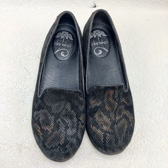 Dansko 'olivia' Loafer Flat Shoe Sz 37 US 6.5 - 7 Black & Bronze Snake Embossed - Picture 4 of 16